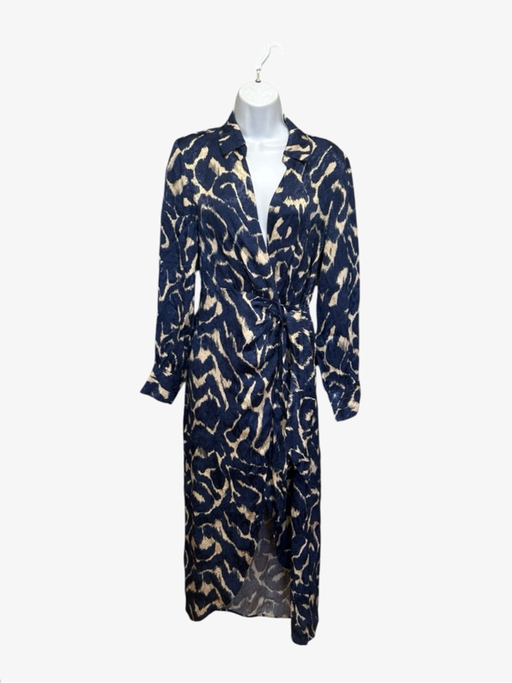 NWT Mango Blue Abstract Knot Print Maxi Wrap Dress Size 4